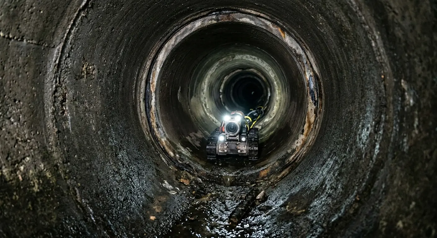 Robotic sewer camera inspecting pipe interior for Sewer Line Repair in Grambling