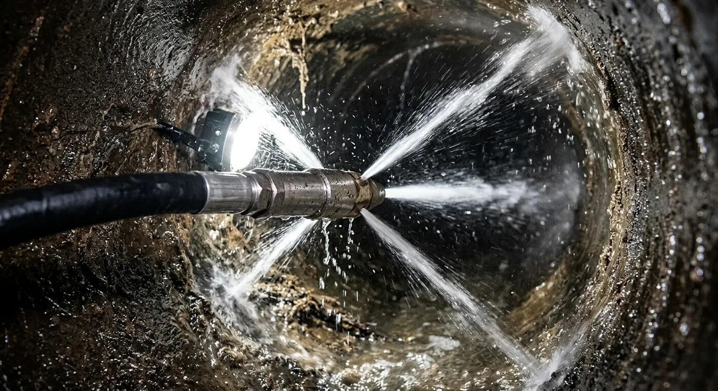 High-pressure hydro jetting nozzle cleaning sewer pipe for Storm Drain Cleaning in Grambling
